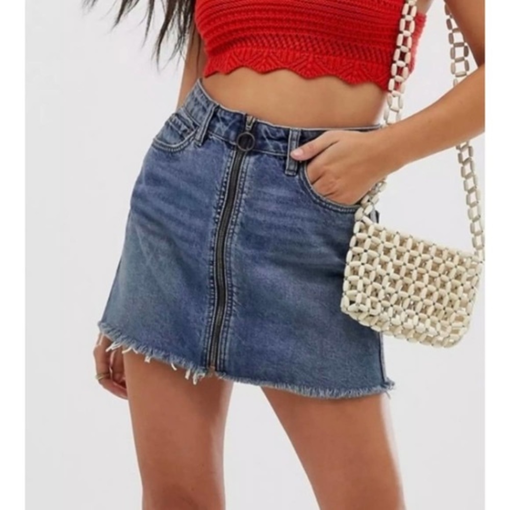 *WE THE FREE* Free People Zip It Up Distressed Denim Mini Skirt